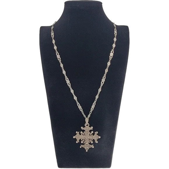 Vintage Fratelli Peruzzi 800 Ornate Maltese Cross Floral Infinity Chain 1930's